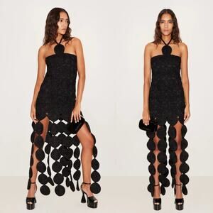 NEW Simon Miller Dress Beep Beep Fringe Black Crochet Halter Maxi Dress Size M